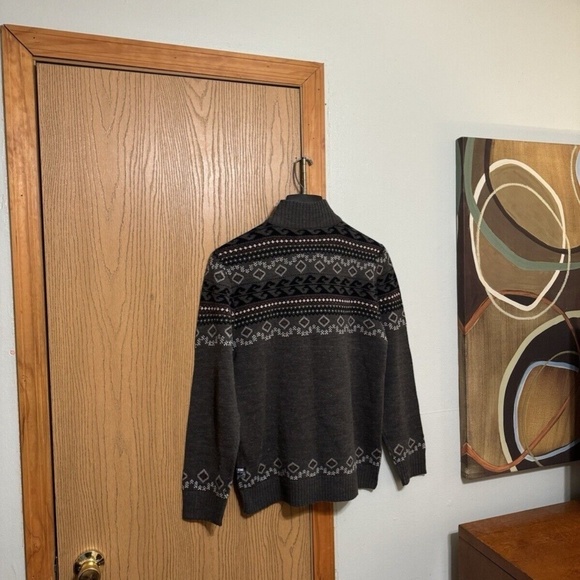 i Jeans by Buffalo NWT Small Gray w/Fair Isle Print Wool Blend Mockneck Sweater - Picture 2 of 5